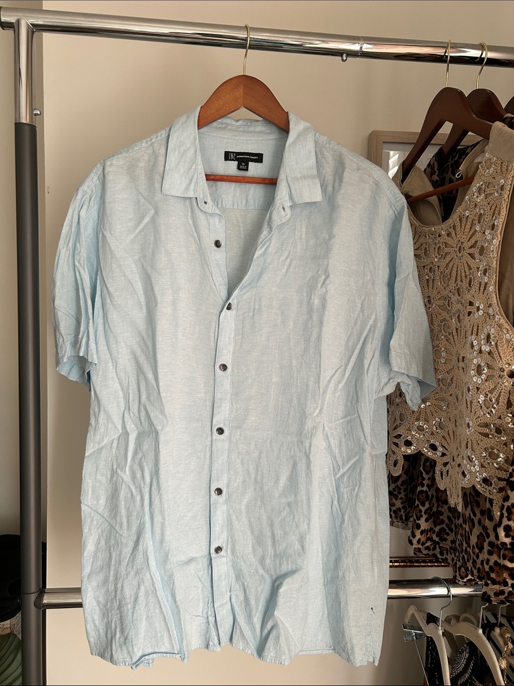 Inc XL short sleeve button down Light Blue Men's linen Shirt